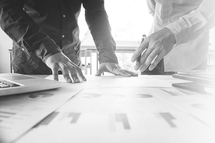 planning employees studying graphs